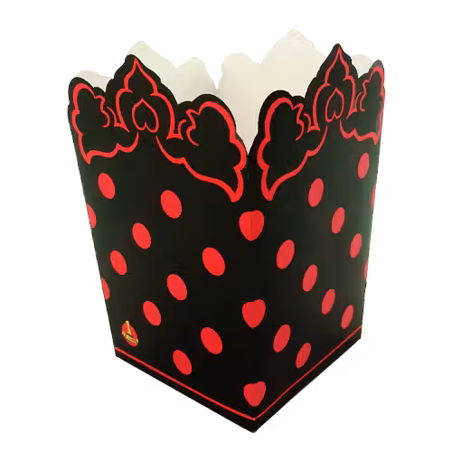 پاپ کورن تم تولد خالدار مشکی قرمز