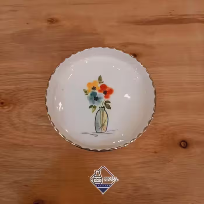 دیس گرد کوچک لبه دار طلا طرح گل و پرنده طرح هفت