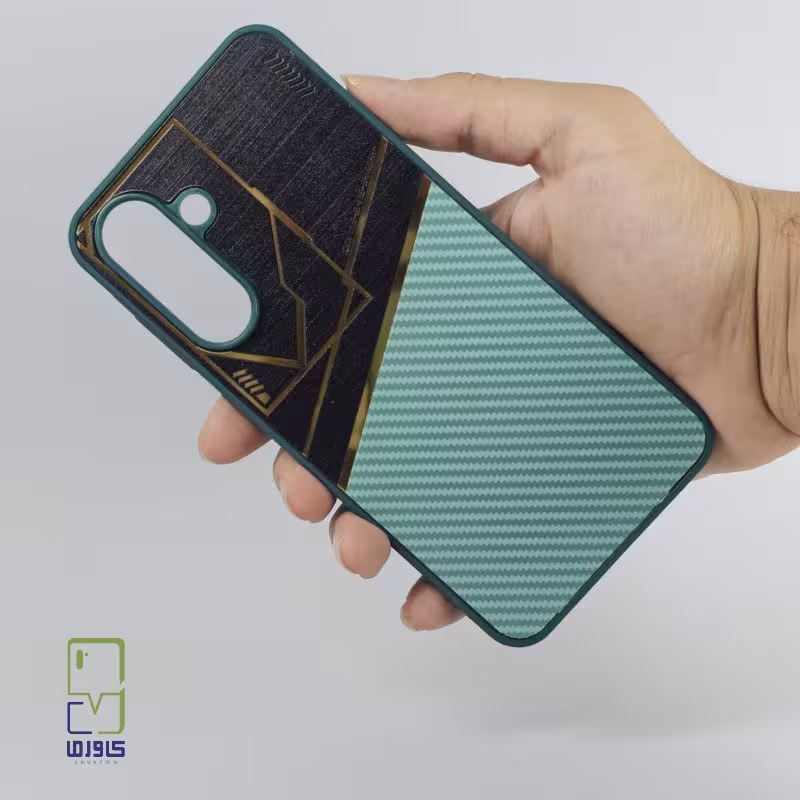 قاب سامسونگ A56 هیبریدی ضدضربه | طرح فیبر کربن یشمی | samsung a56