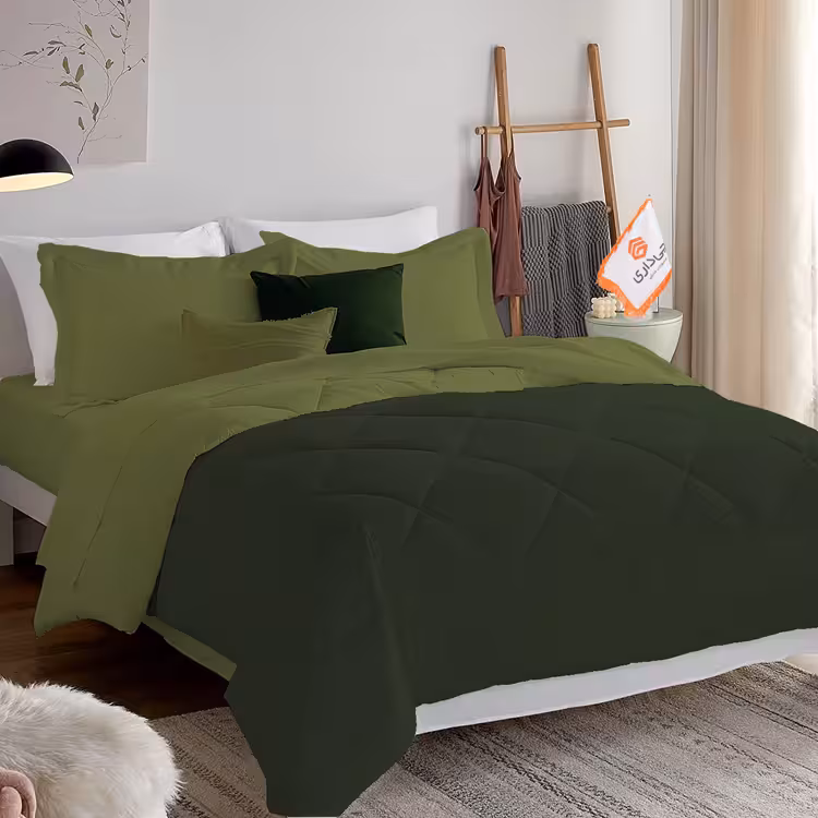 سرویس روتختی دورنگ چیداری یشمی زیتونی دونفره چهار تکه