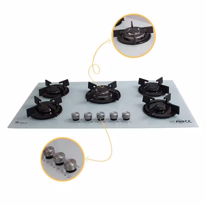 اجاق گاز صفحه ای آذرلوکس پنج شعله مدل GO5NL – C11W  کد(96)