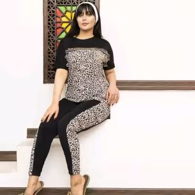 ست راحتی زنانه ست خونگی زنانه تیشرت شلوار زنانه ست پلنگی زنانه