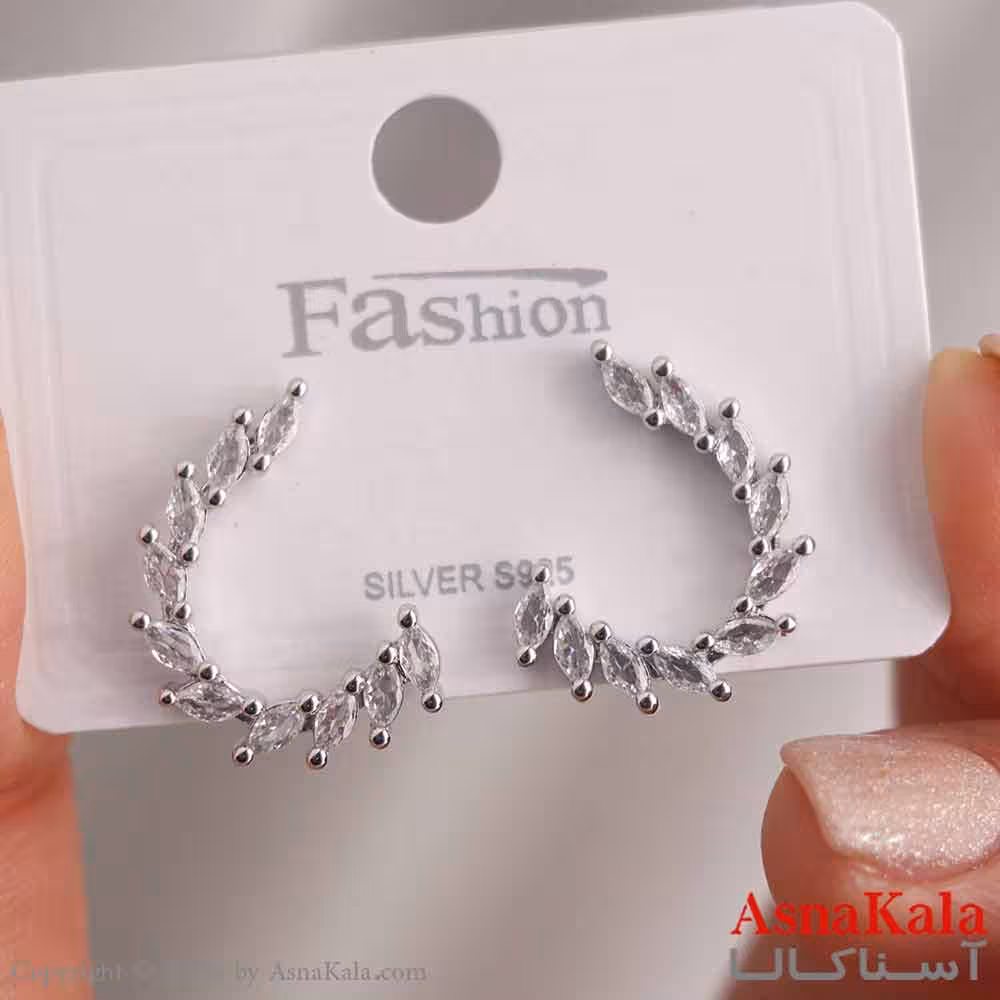 گوشواره دخترانه مینیمال مدل برگ جواهری استیل 316 کد GSH15649W