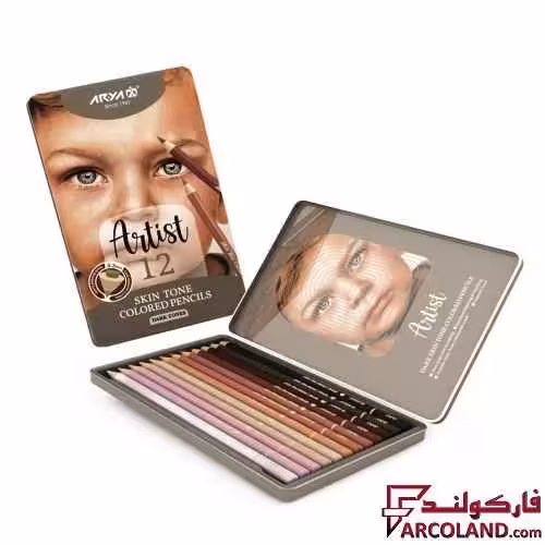 مداد رنگی 12 رنگ پوست تیره آریا آرتیست جعبه فلزی مدل Artist