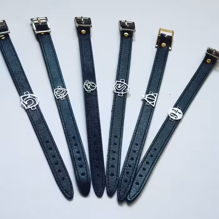 دستبند چرم با طرح آلمان های هری پاتر جنس استیل