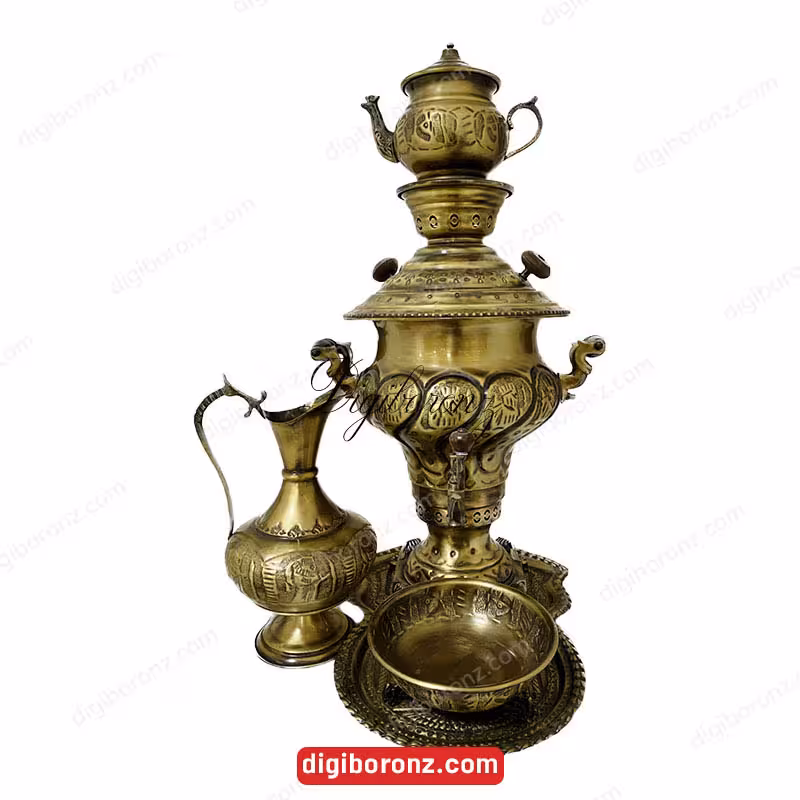 سرویس سماور برنجی ذغالی 5 پارچه مدل هخامنشی 5 لیتر