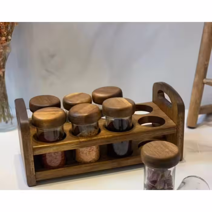 جا ادویه چوب رنگ تیره ( آکاسیا) تخت 8 تایی کد 99088 از برند لونا رابروود