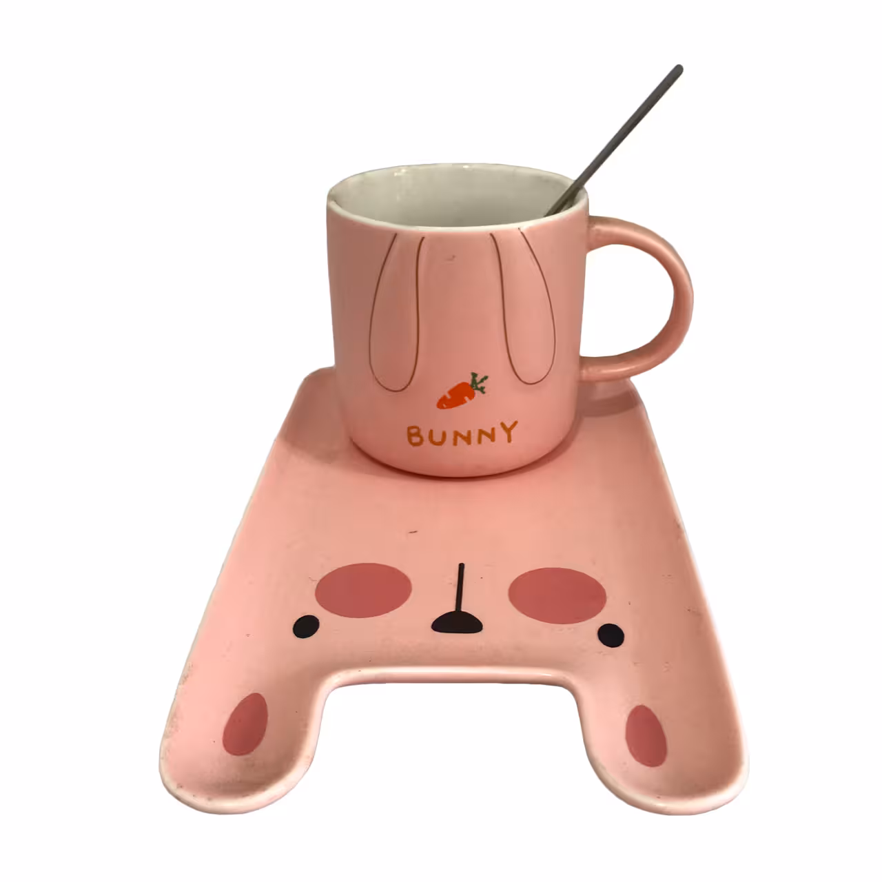 ماگ سرامیکی مدل بشقاب دار طرح خرگوش همراه با قاشق