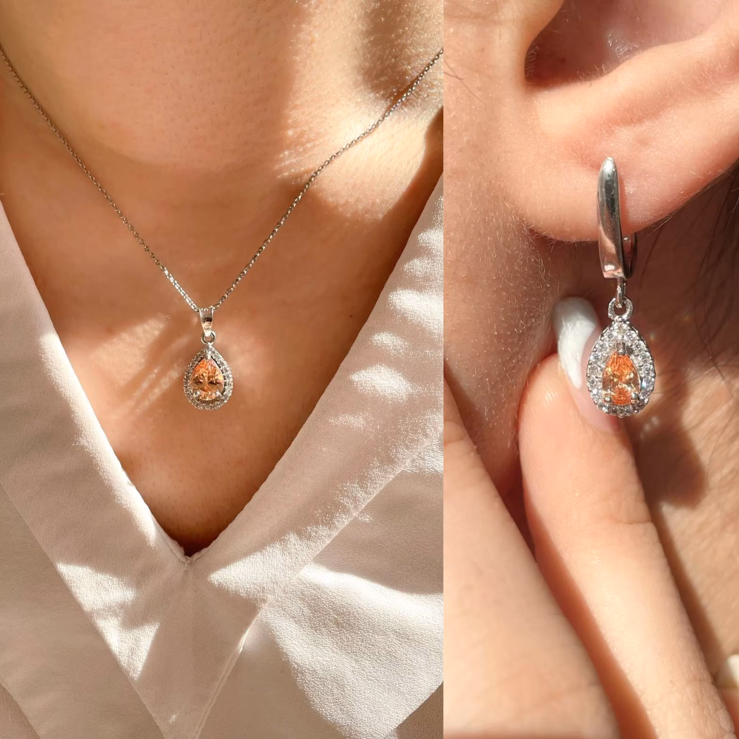 نیمست اشک نقره جواهری کد 00254