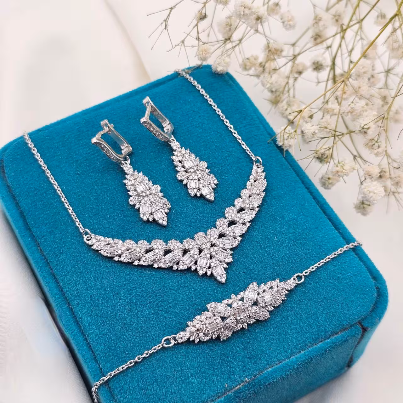 سرویس زنجیری نقره جواهری زنانه کد 60485