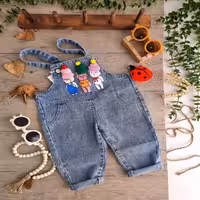 بیلر جین زغالی و ابی خرس کلاهدار دخترانه و پسرانه مناسب 2 تا 5 سال 