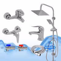 ست 8 عددی شیرآلات آیدا صنعت مدل قهرمان اردکی | شیر روشویی حمام توالت علم دوش یونیورست صفحه استیل شلنگ توالت 2 عدد شیر پیسوار | کروم مات