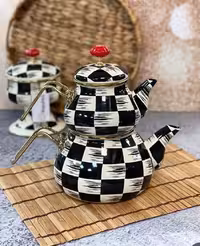 کتری قوری لعابی طرح شطرنجی آجار Acar مدل King tombul