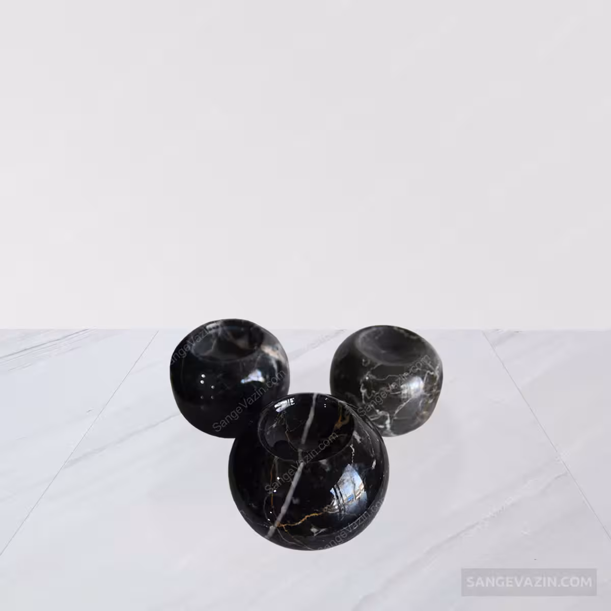 شمعدان سنگی گرد سه تایی مشکی