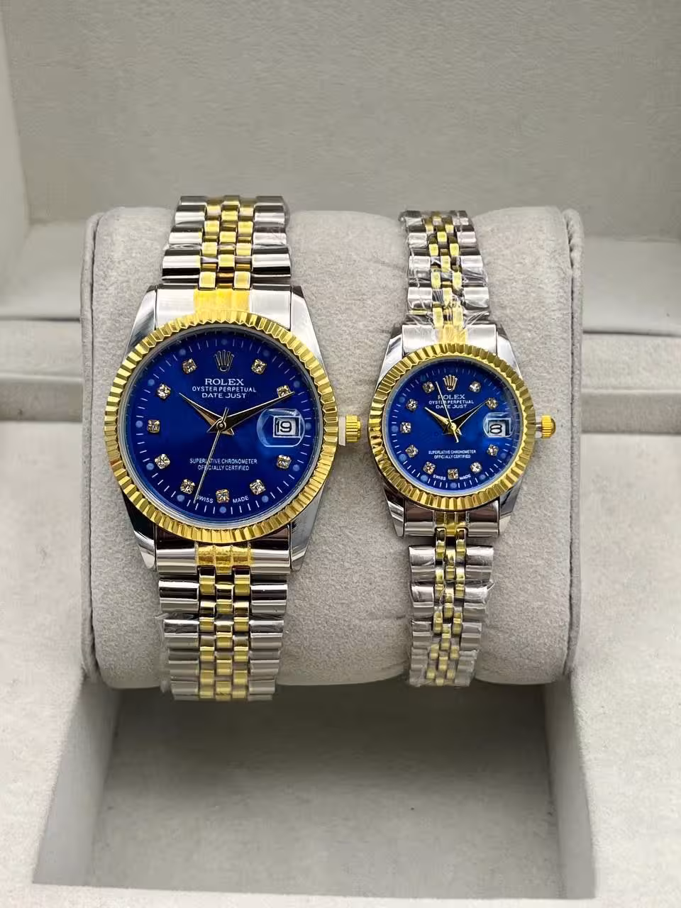 ست ساعت رولکس بند 2 رنگ طلایی صفحه آبی - کد 131