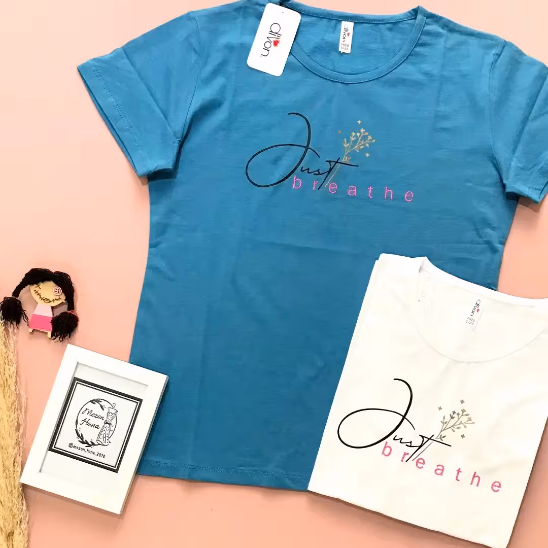 تیشرت نخ پنبه طرح JUST BREATHE 