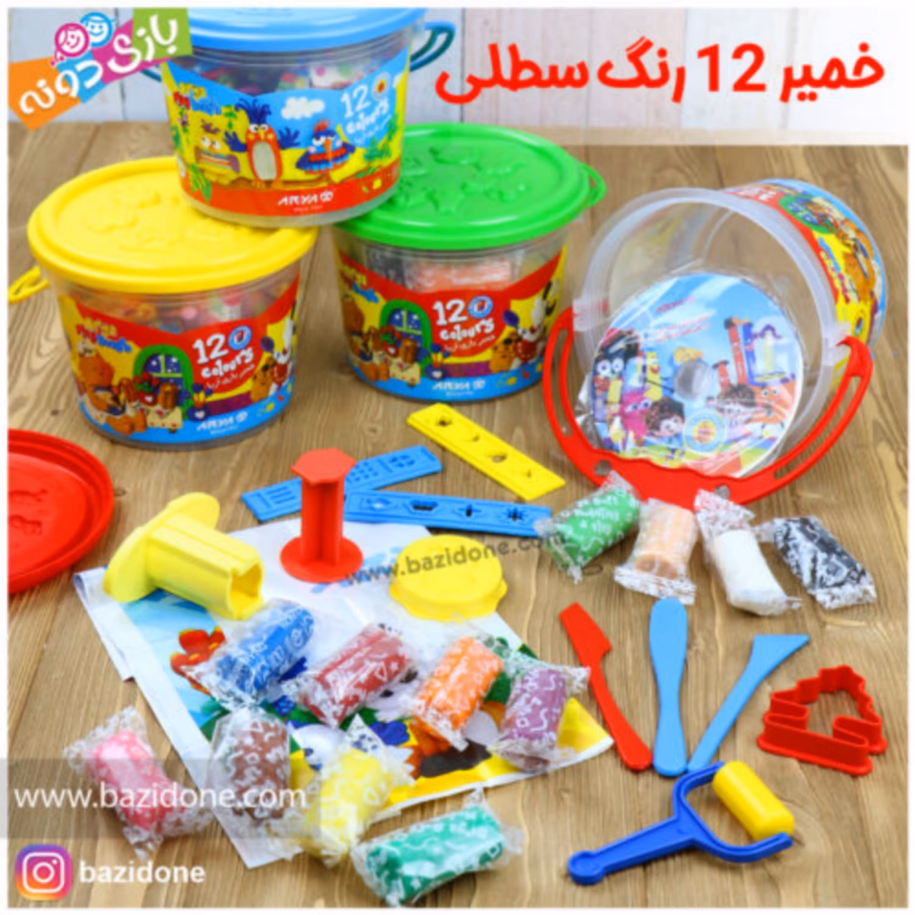 اسباب بازی خمیر 12 رنگ سطلی 