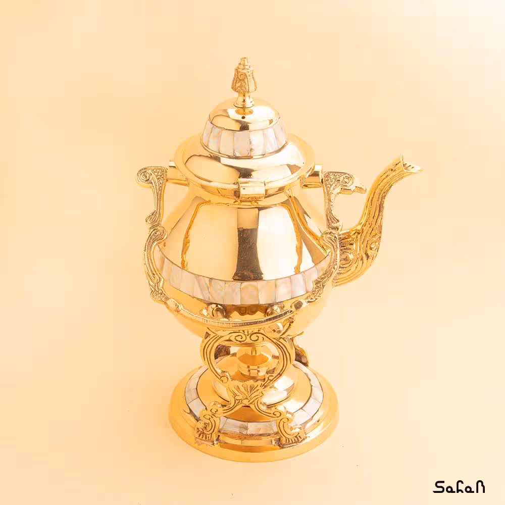 قوری برنجی صدفی وارمر دار