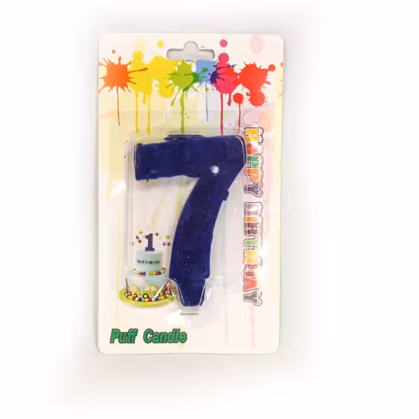 شمع مخملی عدد هفت آبی