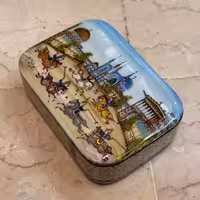 جعبه خاتم کاری کشویی چوگان در نقش جهان