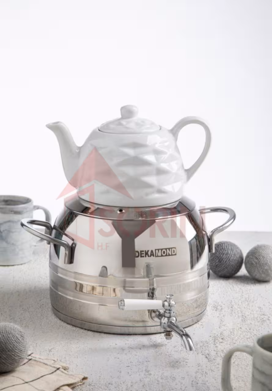 کتری قوری دکاموند کف چدن نقره ای براق کد 6044