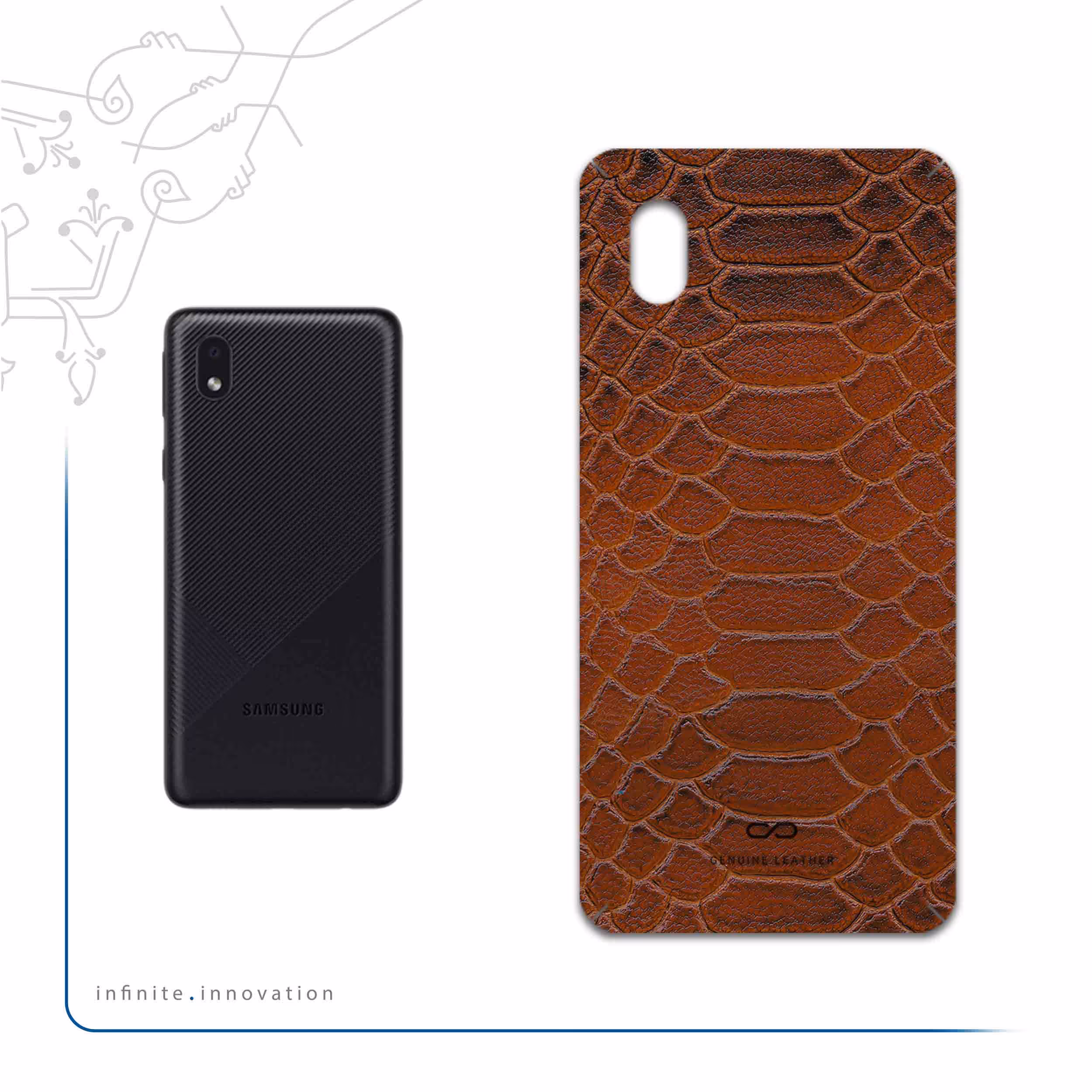 برچسب پوششی ماهوت مدل Brown-Snake-Leather مناسب برای گوشی موبایل سامسونگ Galaxy A01 Core