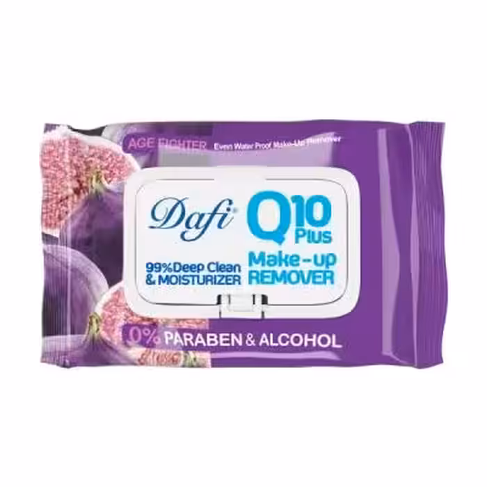 دستمال مرطوب پاک کننده آرایش دافی مدل Q10 طرح میوه انجیر بسته 50 عددی