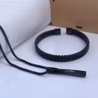 ست دستبند و گردنبند مشکی پسرانه استیل