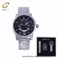 پک کادویی ساعت مچی مردانه بند استیل مونته با بند اضافه چرمی M751340 GRAYB