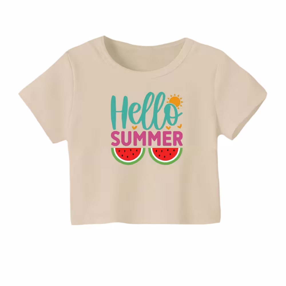 کراپ تیشرت آستین کوتاه زنانه مدل هندوانه یلدایی کد 15 رنگ کرم