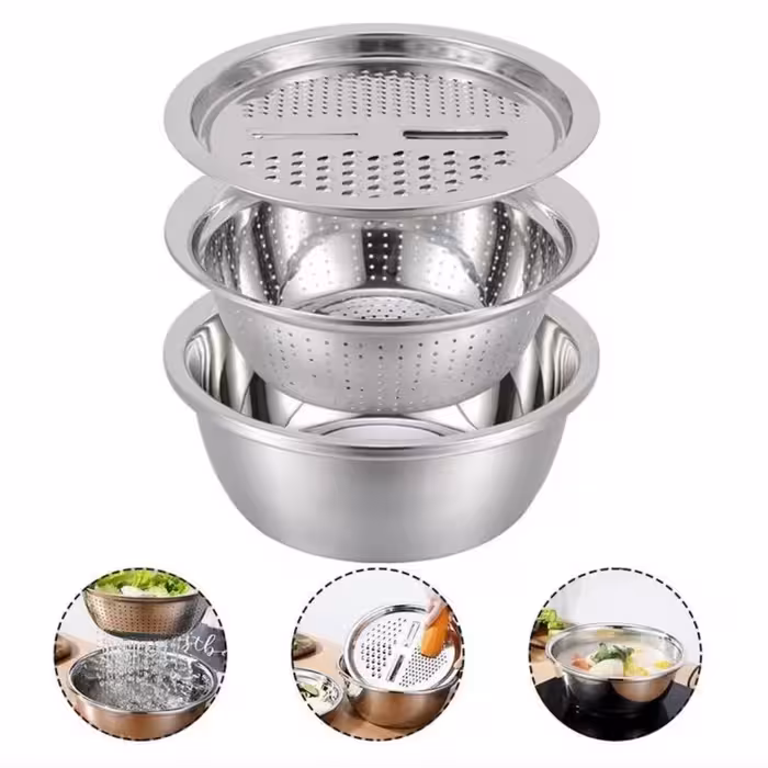  ست لگن و آبکش و رنده استیل ضد زنگ(آهنربا نگیر)