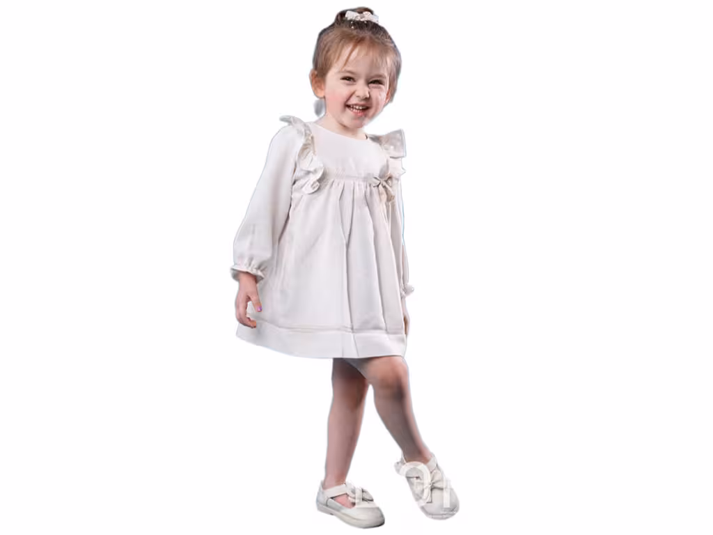 پیراهن آستین بلند نوزاد و کودک دخترانه رنگ استخوانی روشن