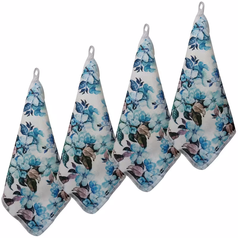 دستمال نظافت آشپزخانه بی تی مدل میکروفایبر لوکس طرح گل کد 30x30W280 بسته 4 عددی | کالا مکس