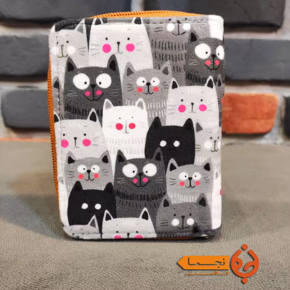 کیف پول کتی دور زیپ  طرح گربه کد DCZ14  