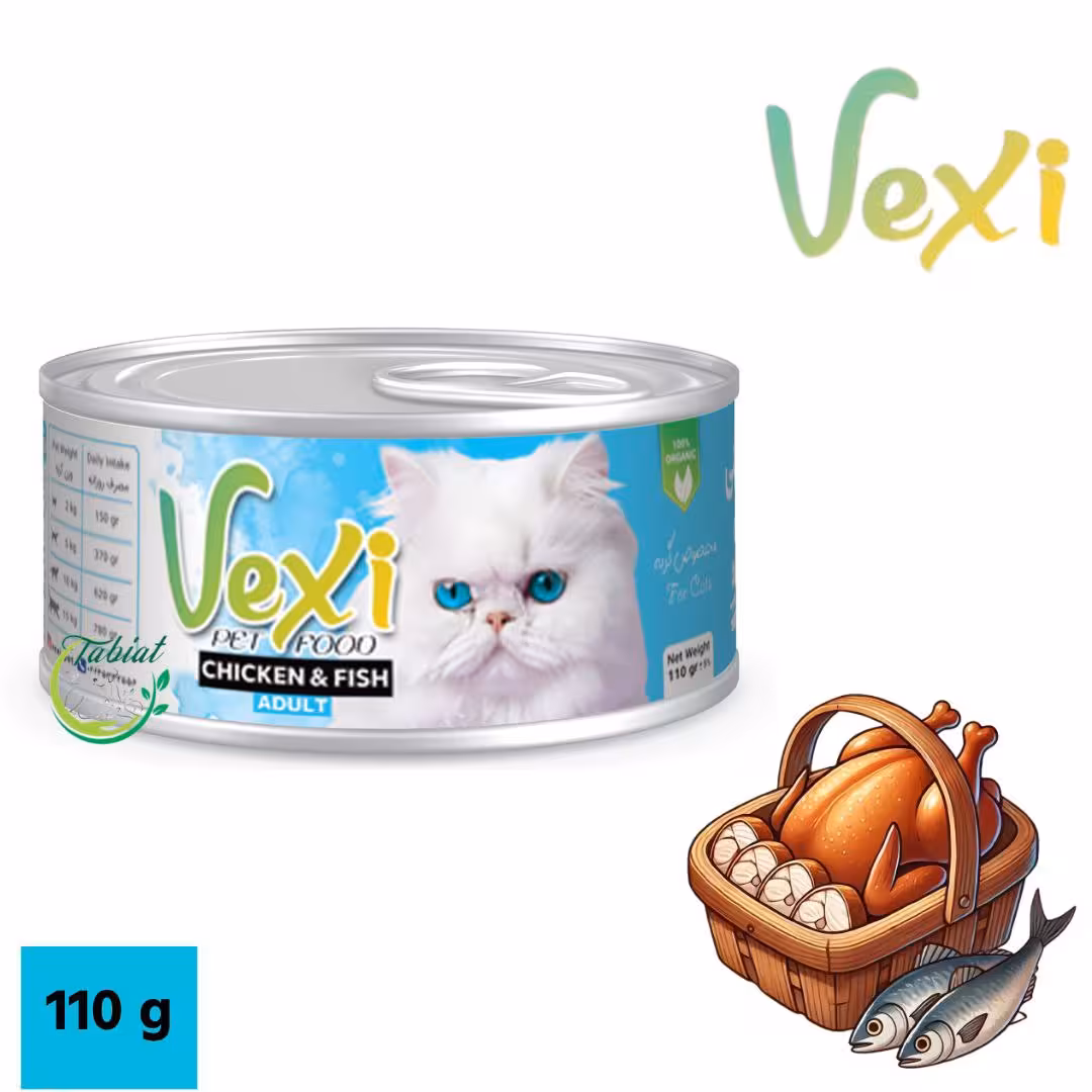 کنسرو گربه وکسی طعم گوشت مرغ و ماهی 110 گرم