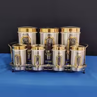 ست 8 پارچه ادویه و حبوبات استیل آرتیستون، با درب طلایی، کد 8546