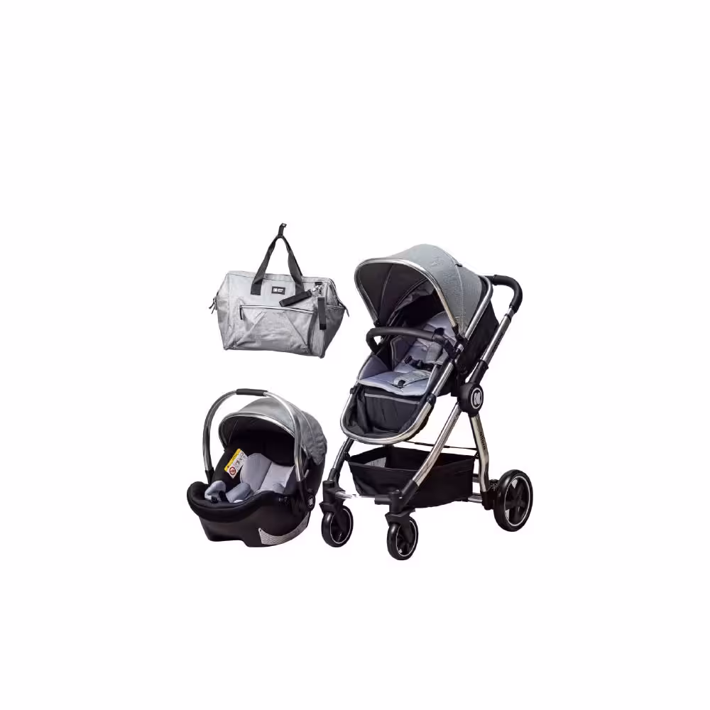 ست کالسکه و کریر کیکابو kikkaboo به همراه ساک لوازم طوسی