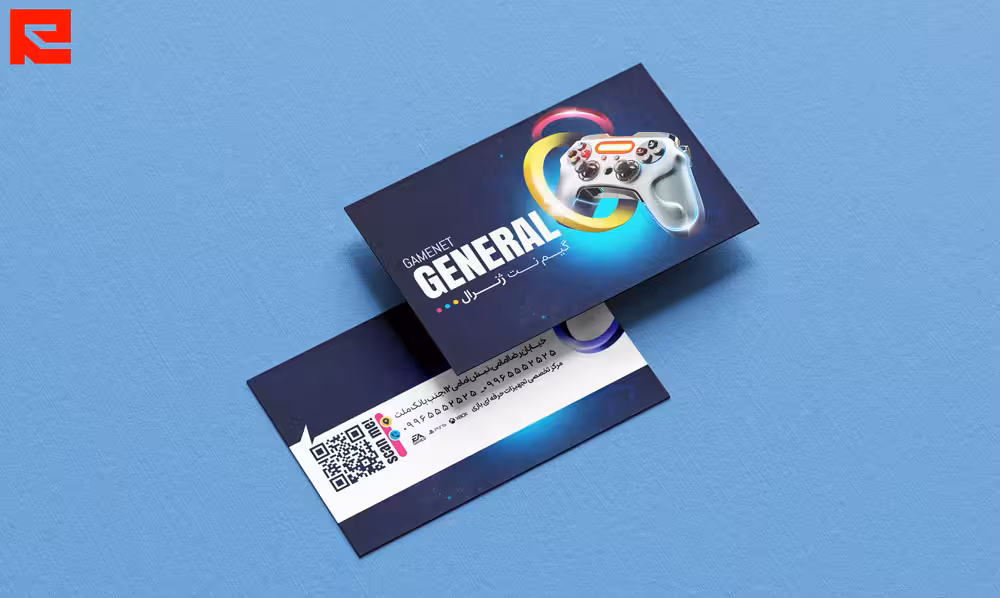 دانلود طرح لایه باز کارت ویزیت گیم نت و فروشگاه کنسول طرح آبی تیره کد 470 رایگان