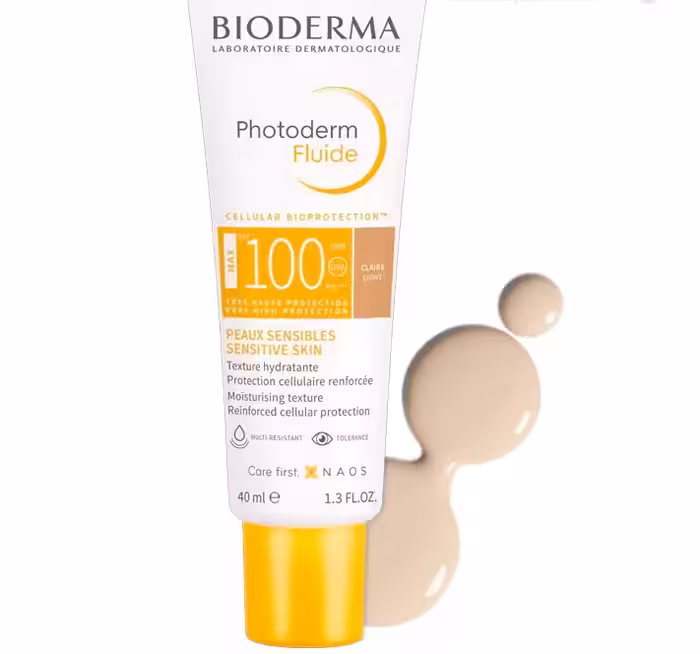 فلوئید ضد آفتاب رنگی بایودرما SPF 100 رنگ روشن حجم 40 میل BIODERMA PHOTODERM FLUID SPF100 LIGHT