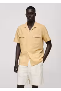 پیراهن / بلوز دکمه دار زرد مردانه پنبه کتانی معمولی منگو MANGO Man