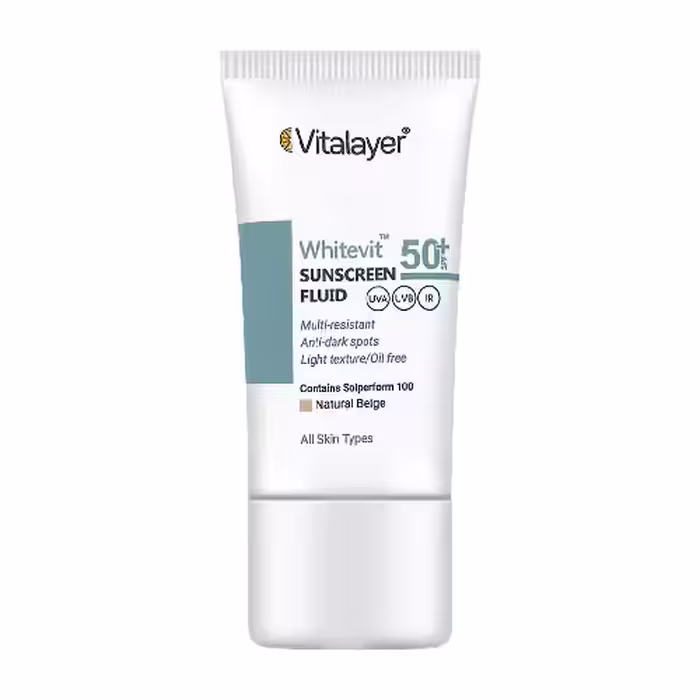 فلوئید ضد آفتاب ضد لک وایت ویت SPF50 نچرال بژ 50 میل ویتالیر