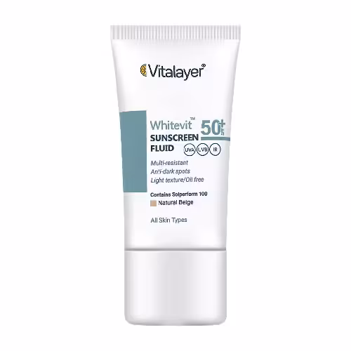 فلوئید ضد آفتاب ضد لک وایت ویت SPF50 نچرال بژ 50 میل ویتالیر
