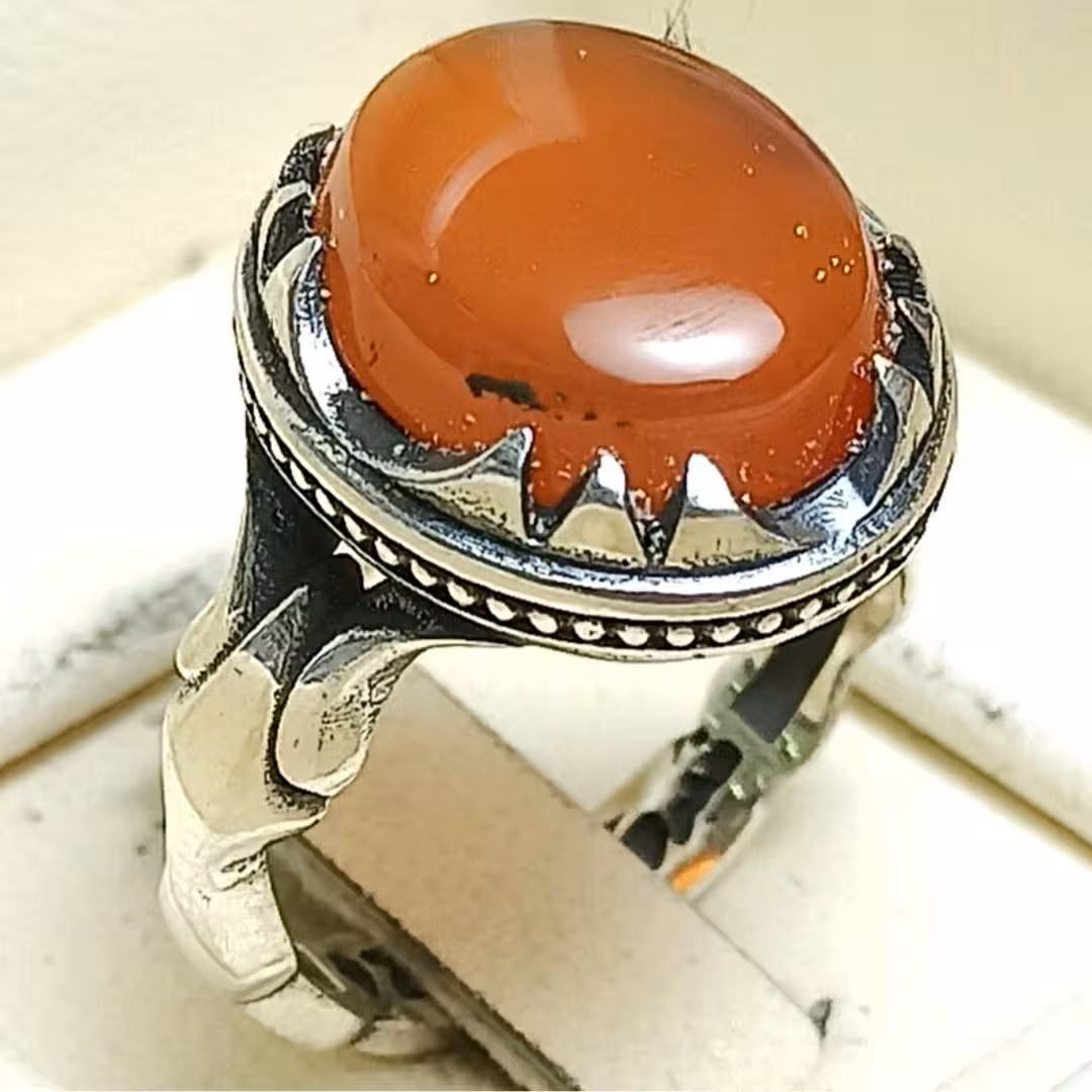  انگشتر نقره مردانه همراه با عقیق یمنی سرخ 3