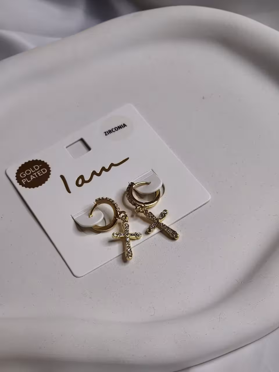 گوشواره استیل حلقه ای اویز صلیب