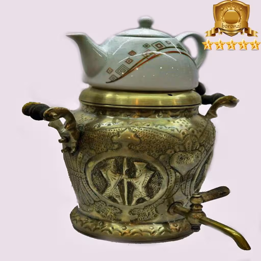 کتری قوری برنجی آنتیک قلم خورده