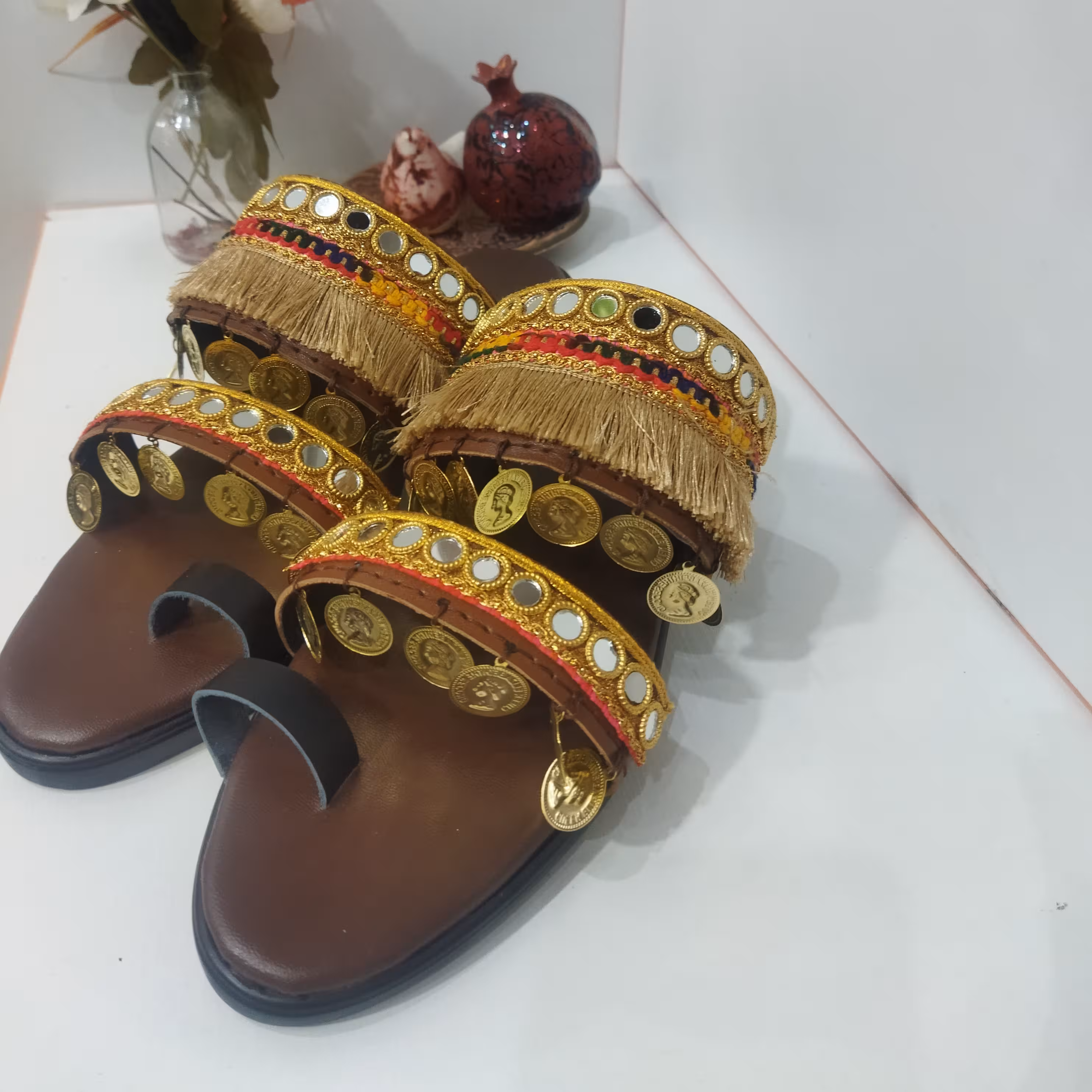 صندل چرم طبیعی دست دوز