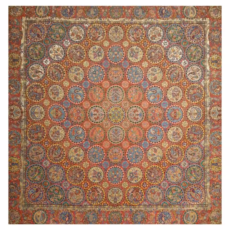 رومیزی مربع ترمه ابریشم تار سفید کد TRM125