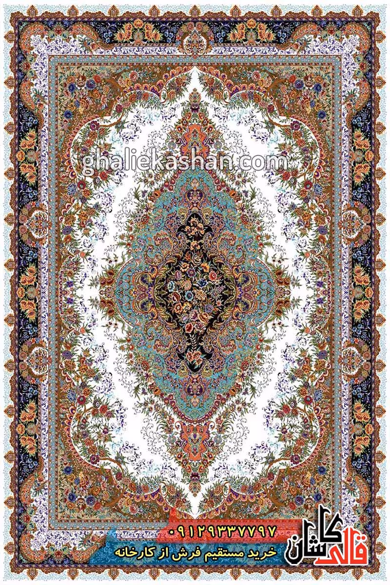 فرش 1000 شانه طرح نگار زمینه کرم کاشان