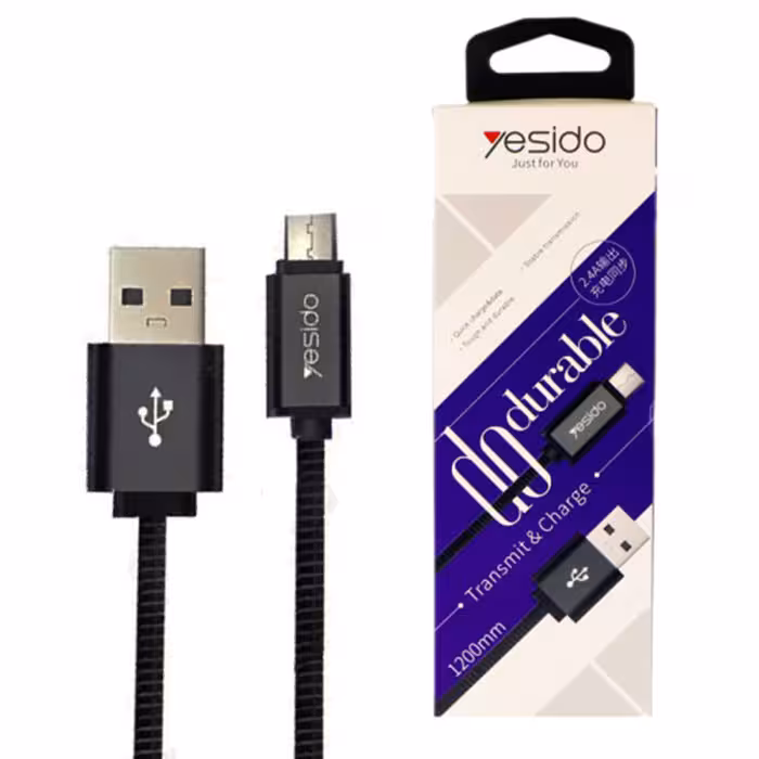 کابل USB به micro-usb یسیدو YESIDO CAT2 طول 1.2 متر 2.4 آمپر
