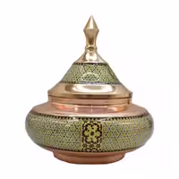 قندان سفینه مس و خاتم کاری شالدار متوسط